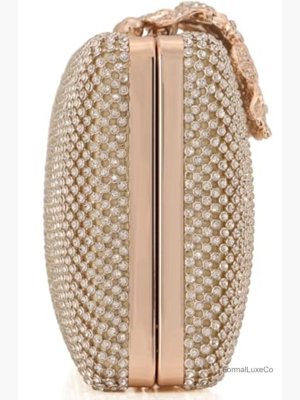 Evening Clutch Bag with Rhinestone Flower Clasp, Crystal Purse for Wedding - Picture 6 of 7